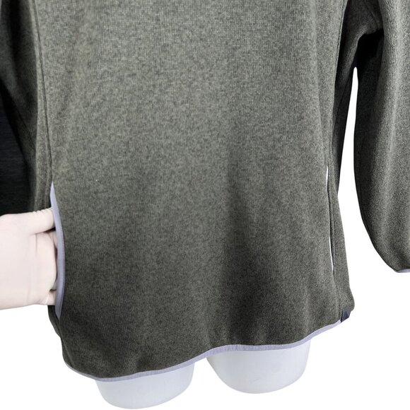 LL Bean Womens L Olive Green Snap Up Fleece Jacket Pullover Long Sleeve Sweater - Picture 7 of 16